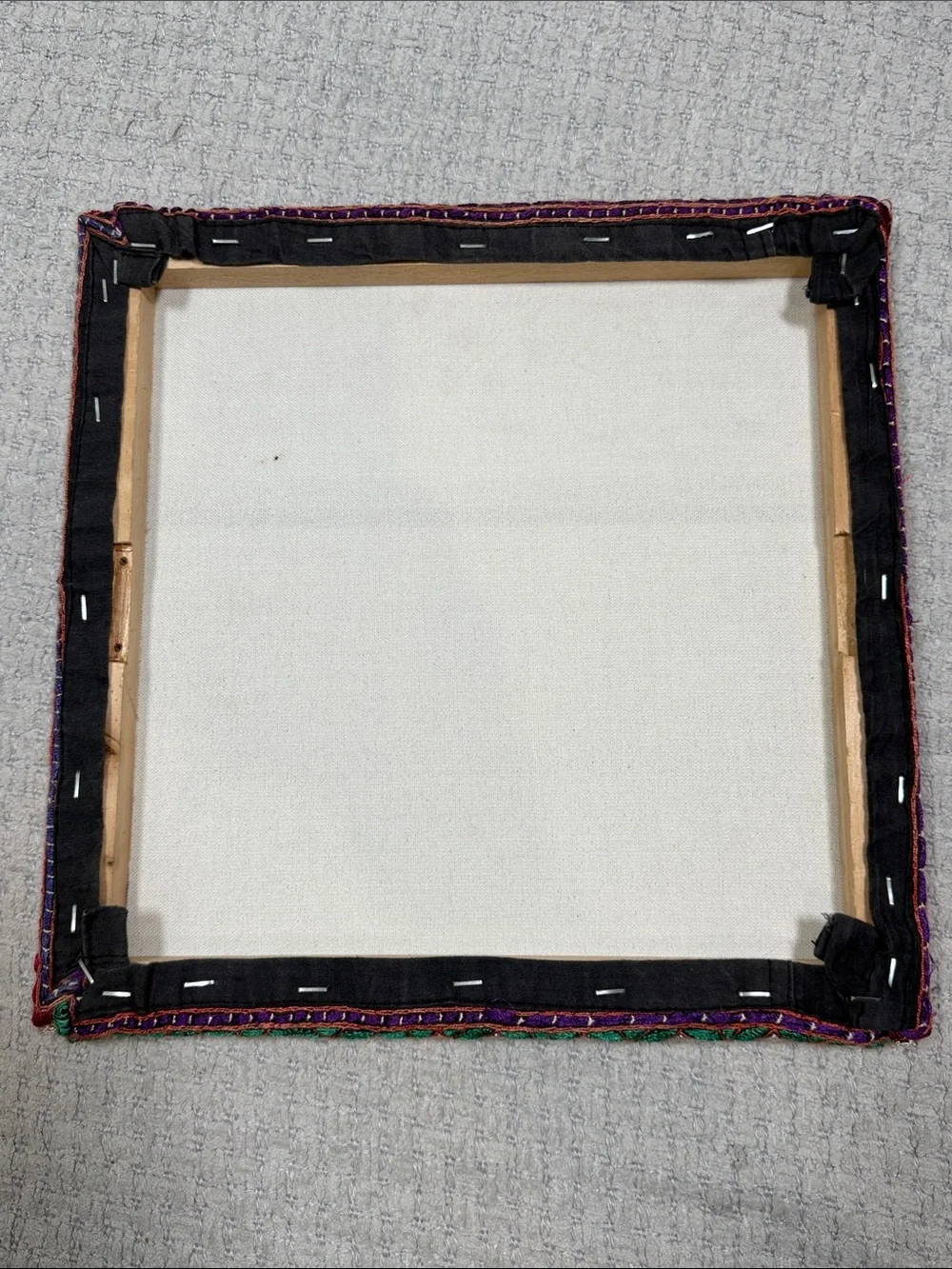 Vintage Tapestry Embroidered Mirrors Jewel Tones Crewel Square Wall Hanging